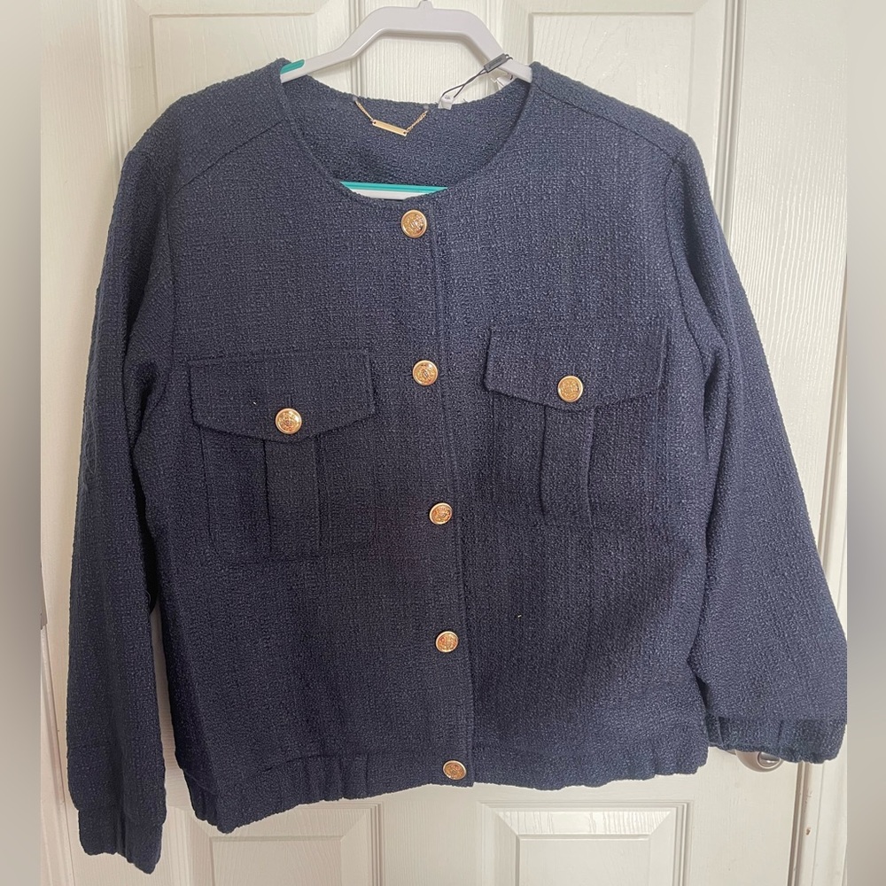 Chico's Navy Blue Blazer with Gold Buttons